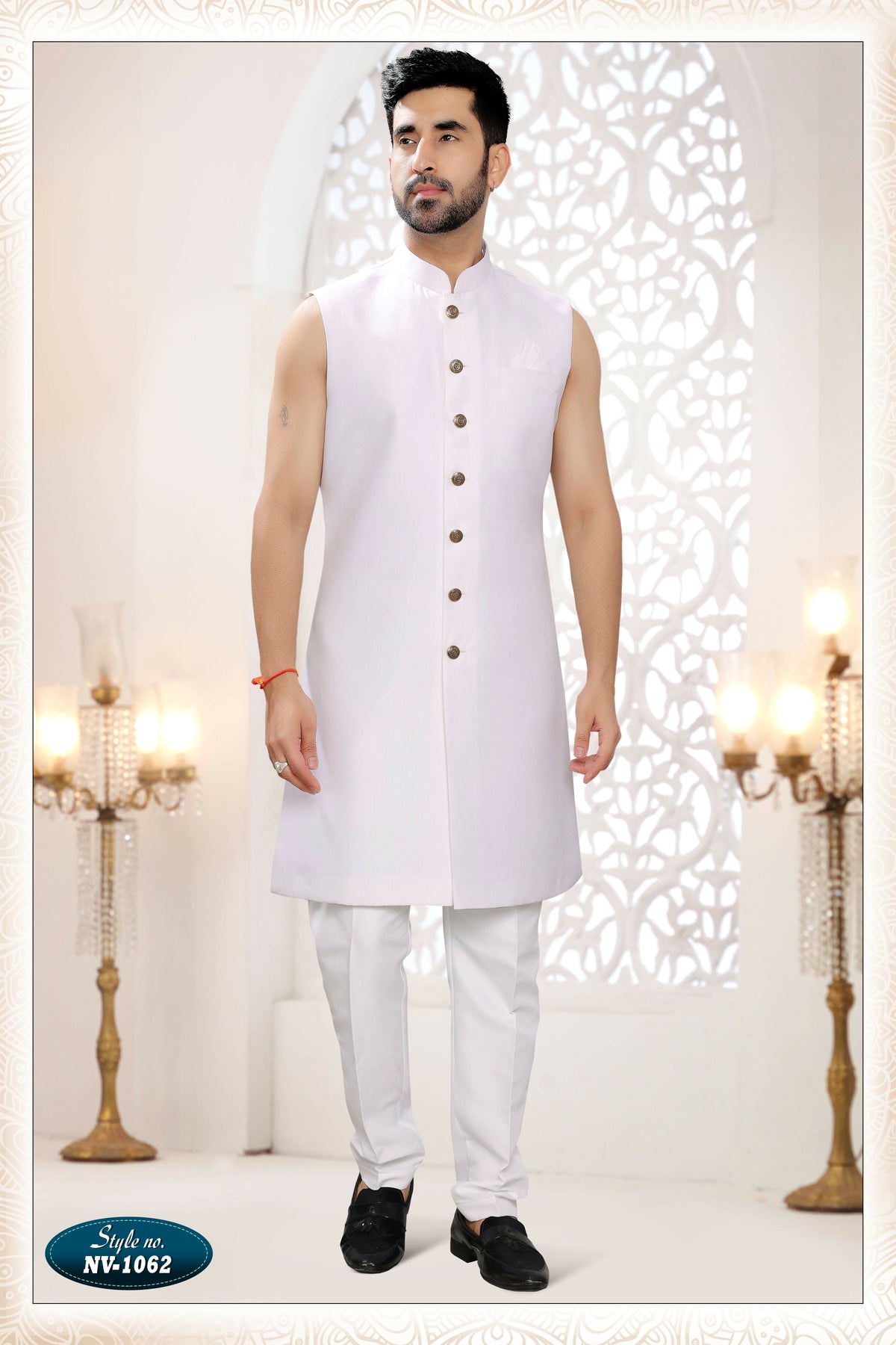 Joban Fashion Men's White Straight Silk Thread And Sequence Embroidery All Over 3 Pc Kurta Set | Grocsy