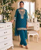 KC New Georgette Short Salwar Kameez Pakistani Style Aqua Blue | Grocsy