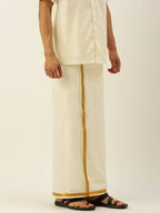 Ramraj Cotton Mens 3/4" Pure Cotton Dhoti And Towel Set - Cream | Grocsy