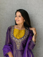 Anaita Purple Roman Shimmer Readymade Kurti Set with Handwork & Moti Work | Grocsy
