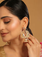 Nuyug 22K Gold Plated White Stone Studded Contemporary Mini Jhumki Dangler Earrings | Grocsy