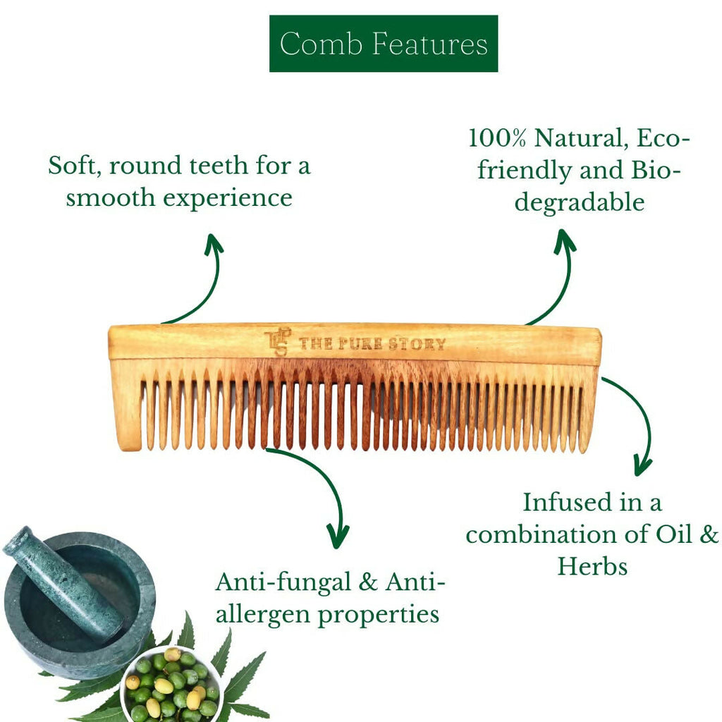 The Pure Story Oil Infused Neem Wood Dual Comb | Grocsy