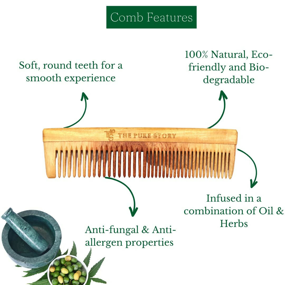 The Pure Story Oil Infused Neem Wood Dual Comb | Grocsy