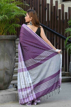 Beatitude Lavender Cotton Jacqaurd Border Tangail Handloom Saree | Grocsy