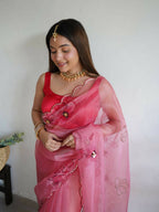 Vamsee Pink Organza Saree | Grocsy