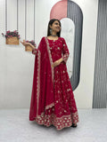 Teeya Creation Womens New Heavy Fox Georgette Fabric With Heavy Embroidery Work Red Kurta Set | Grocsy