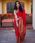 DEIANA'S Beautiful Designer Golden zari Soft Lichi Silk Saree - Red | Grocsy