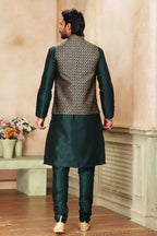 Raivat Ethnic Jacquard Banarasi Silk Woven Work 3 Pics Jacket Set In Green Colour | Grocsy
