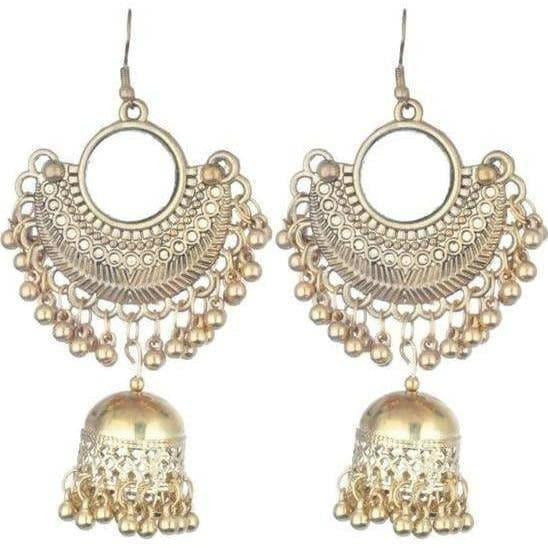 MS Fashion India Gold Color Half Moon Style Hanging Jhumkas With Mirror Earrings | Grocsy