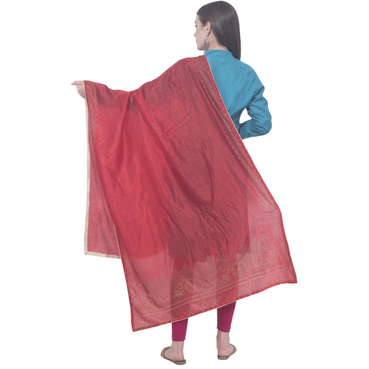 A R Silk Red Color Silk Siroski Silk Dupattas and Chunnis | Grocsy
