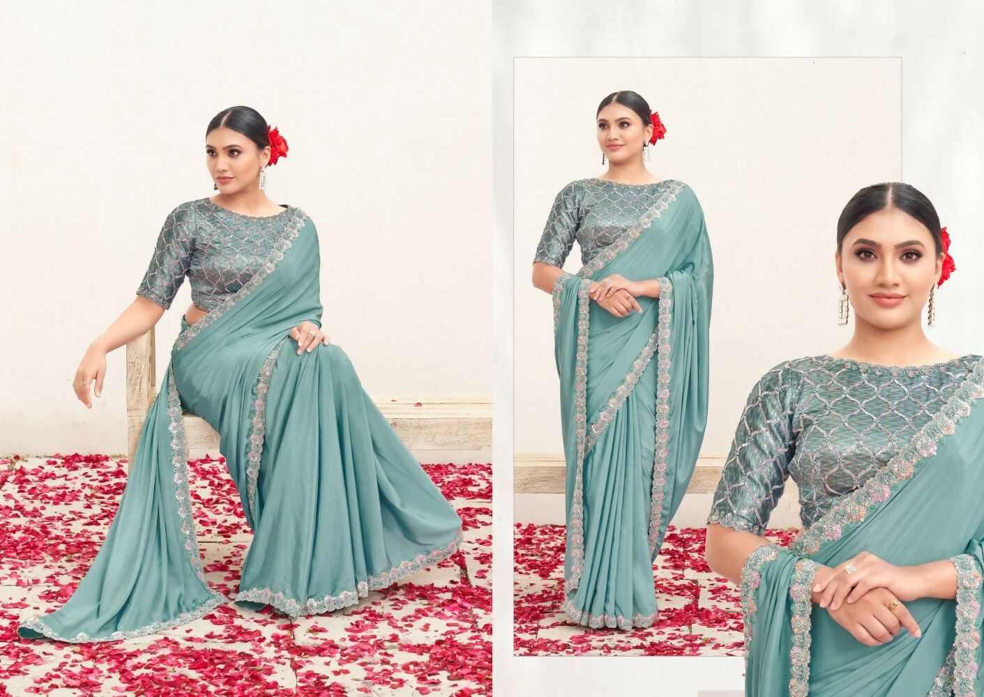 Firoji Pure Crepe Silk Handwork Saree with Unstitched Blouse - Norita Varya | Grocsy