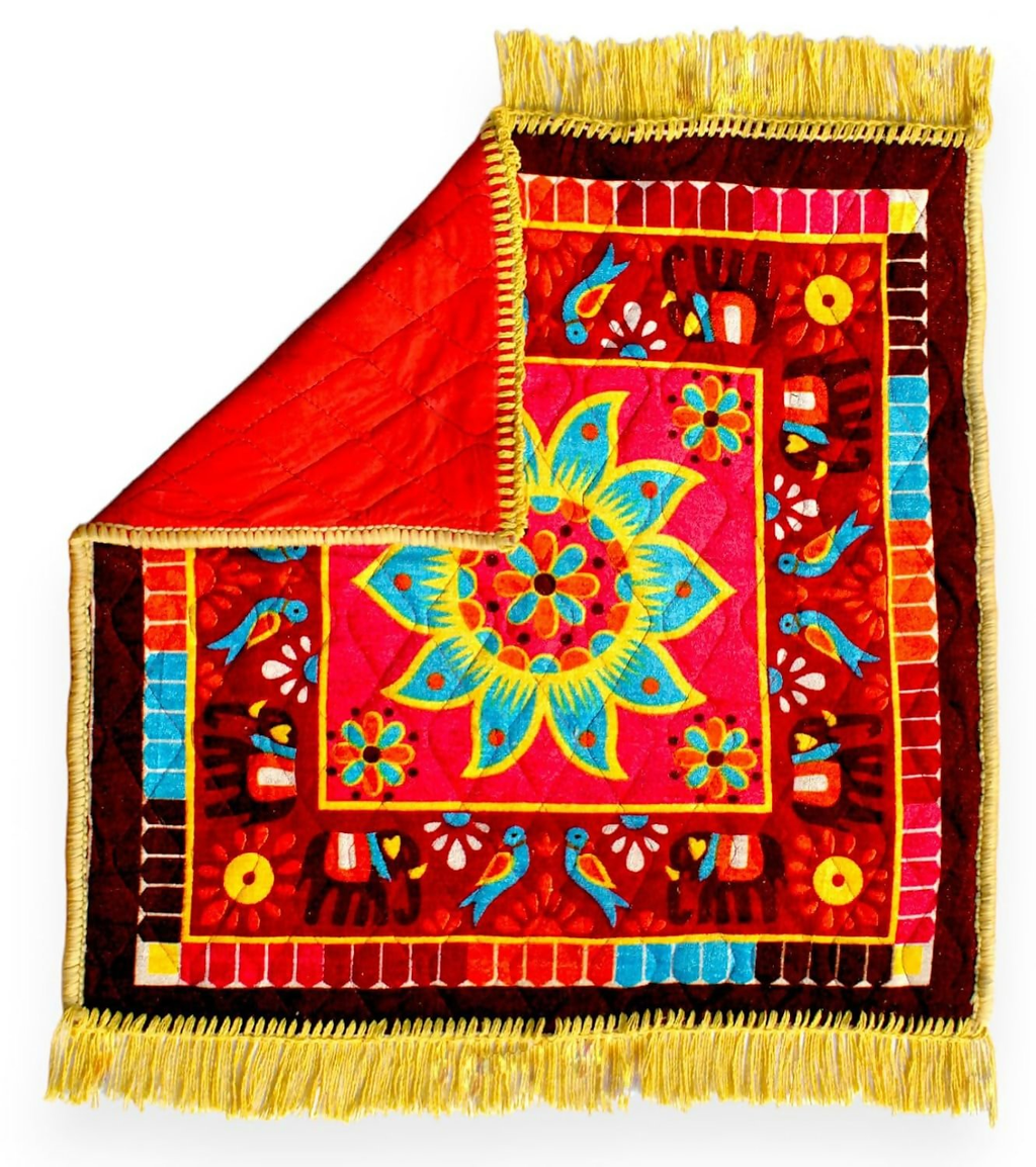 Glun 24 * 24 Inch Velvet Multipurpose Square Carpet Or Mat For Pooja Aasan, Sitting, Meditation 2 Piece Pack | Grocsy