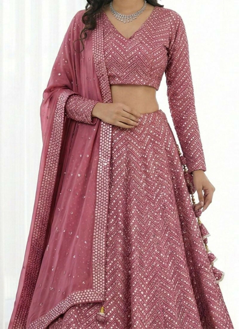 Lehenga Mart Metalic Pink Faux Georgette Designer Bollywood Style Wedding Wear Lehenga Choli | Grocsy