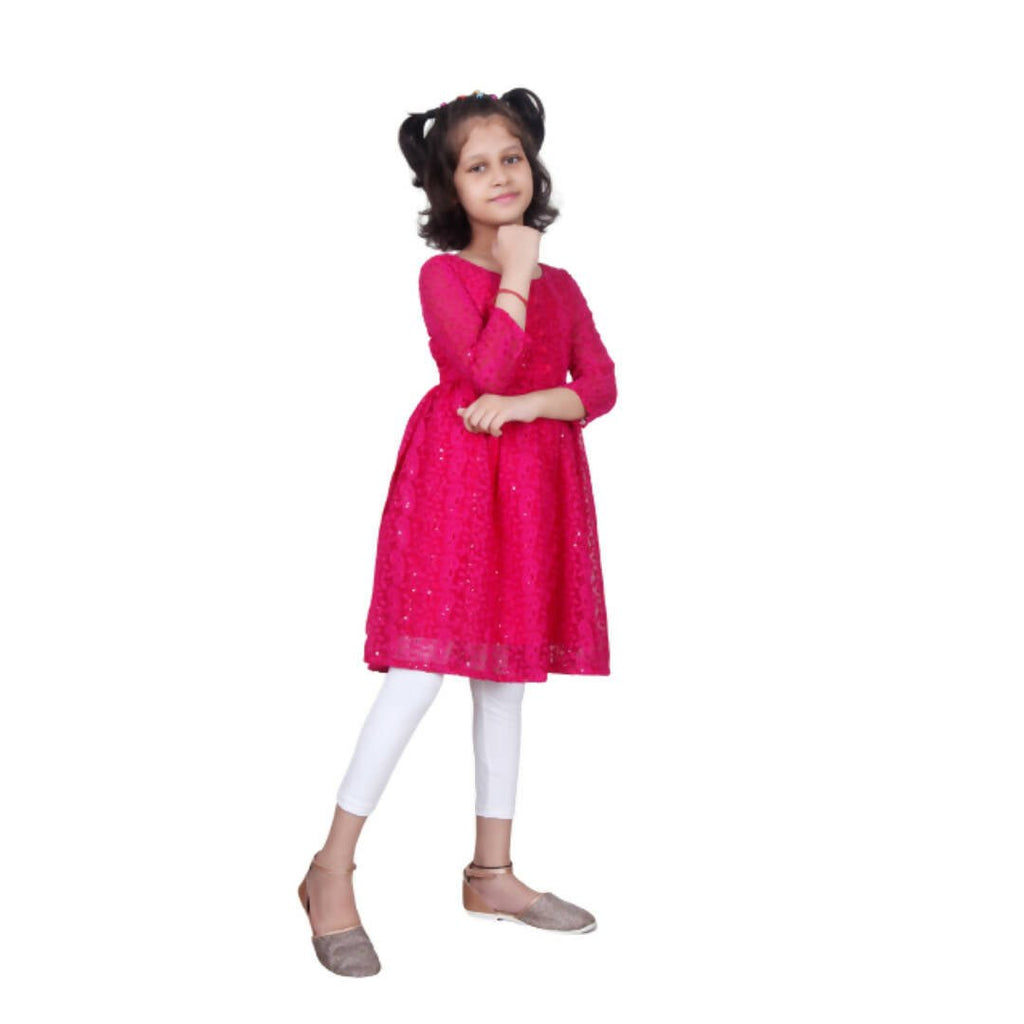 Akarshan viscose Lukhnowi Chikankari Anarkali kurta with leggings - Pink | Grocsy