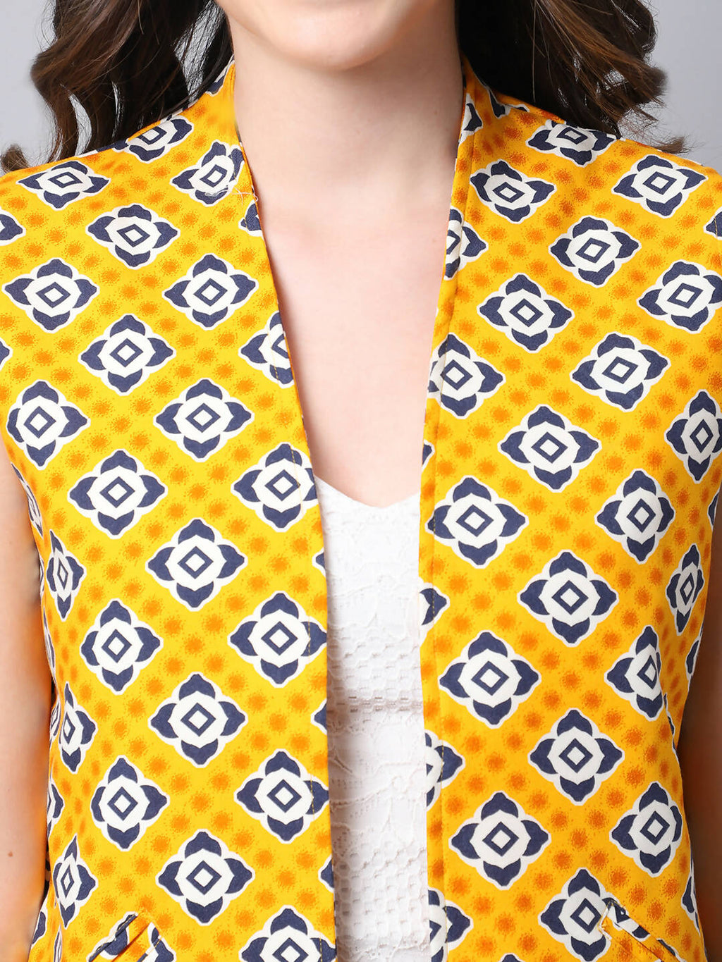 Even Apparels Yellow 100% Viscose Rayon Open Front Gillet | Grocsy