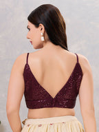 Joban Fashion Women Sequin Dark-Maroon Stitched Blouse | Grocsy