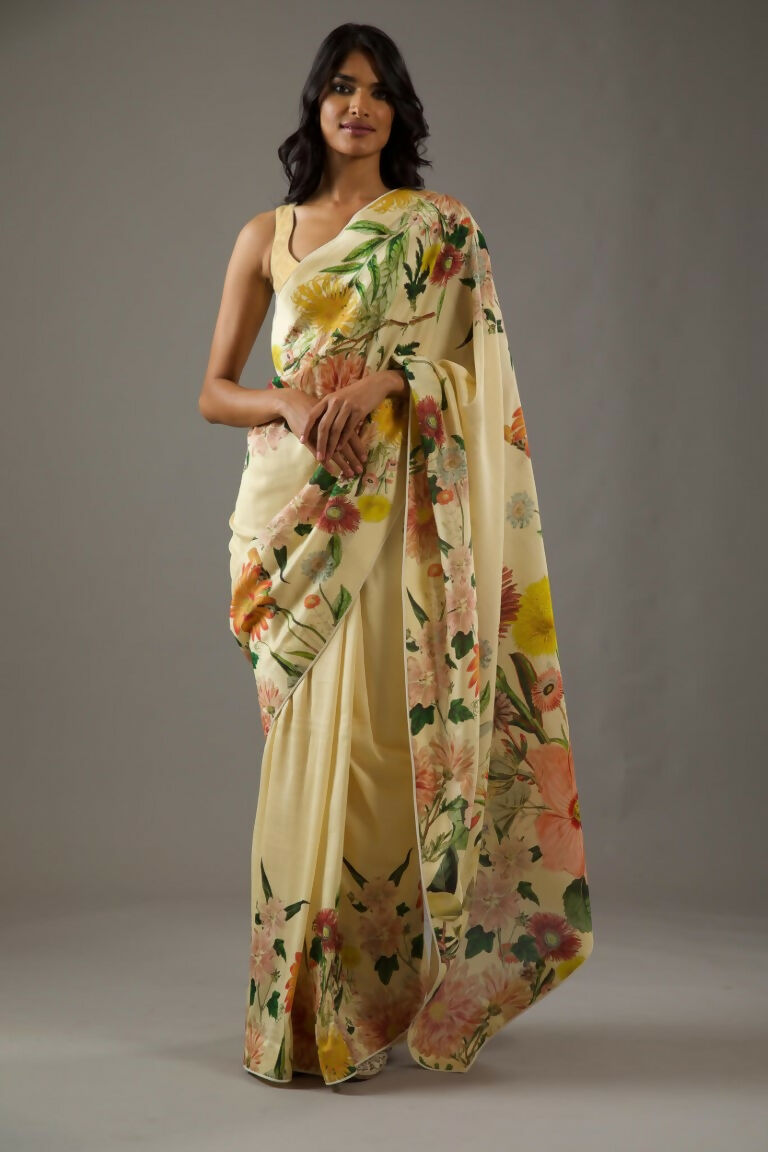 Partywear Designer Yellow Bright Moss Fancy Saree - Durga | Grocsy
