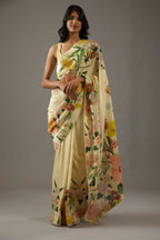 Partywear Designer Yellow Bright Moss Fancy Saree - Durga | Grocsy