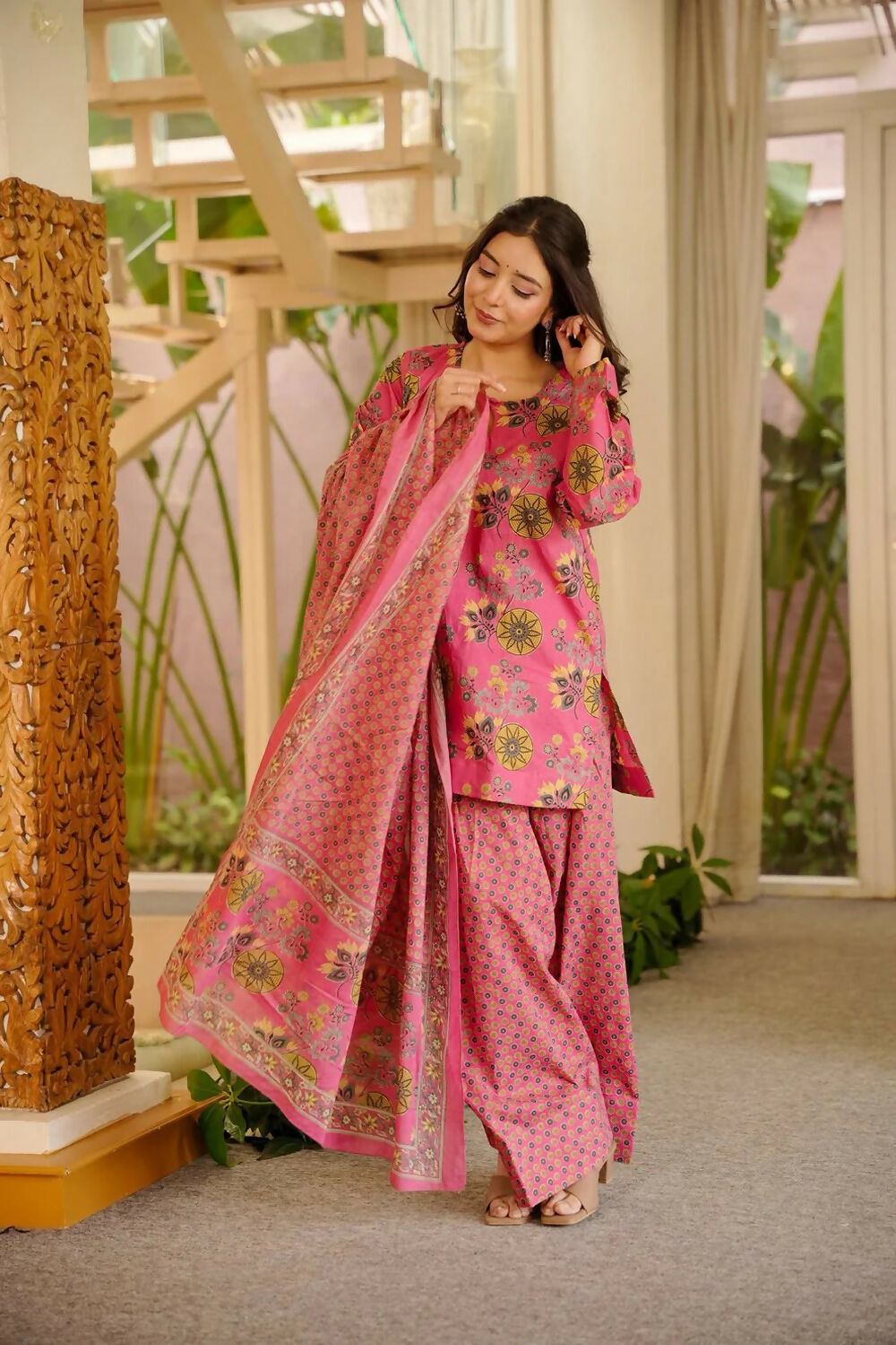 Aayaa Designer Cotton Silk Farshi Salwar Set - Pink | Grocsy