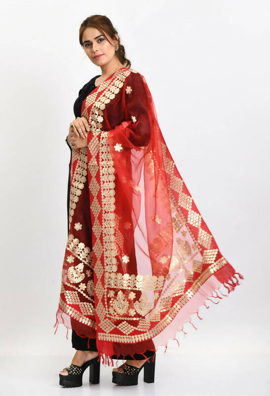 Mominos Fashion Moeza Women Organza Gotta Patti Bridal Dupatta Red Dupatta | Grocsy