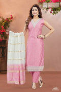 Joban Fashion Women Chanderi Silk Baby Pink V Neck Emroidery Kurta Set | Grocsy
