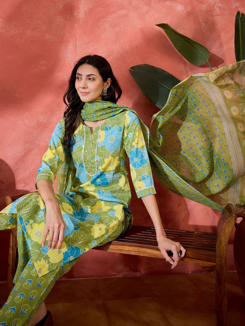 Joban Fashion Printed Green Pure Cotton Kurta Set | Grocsy