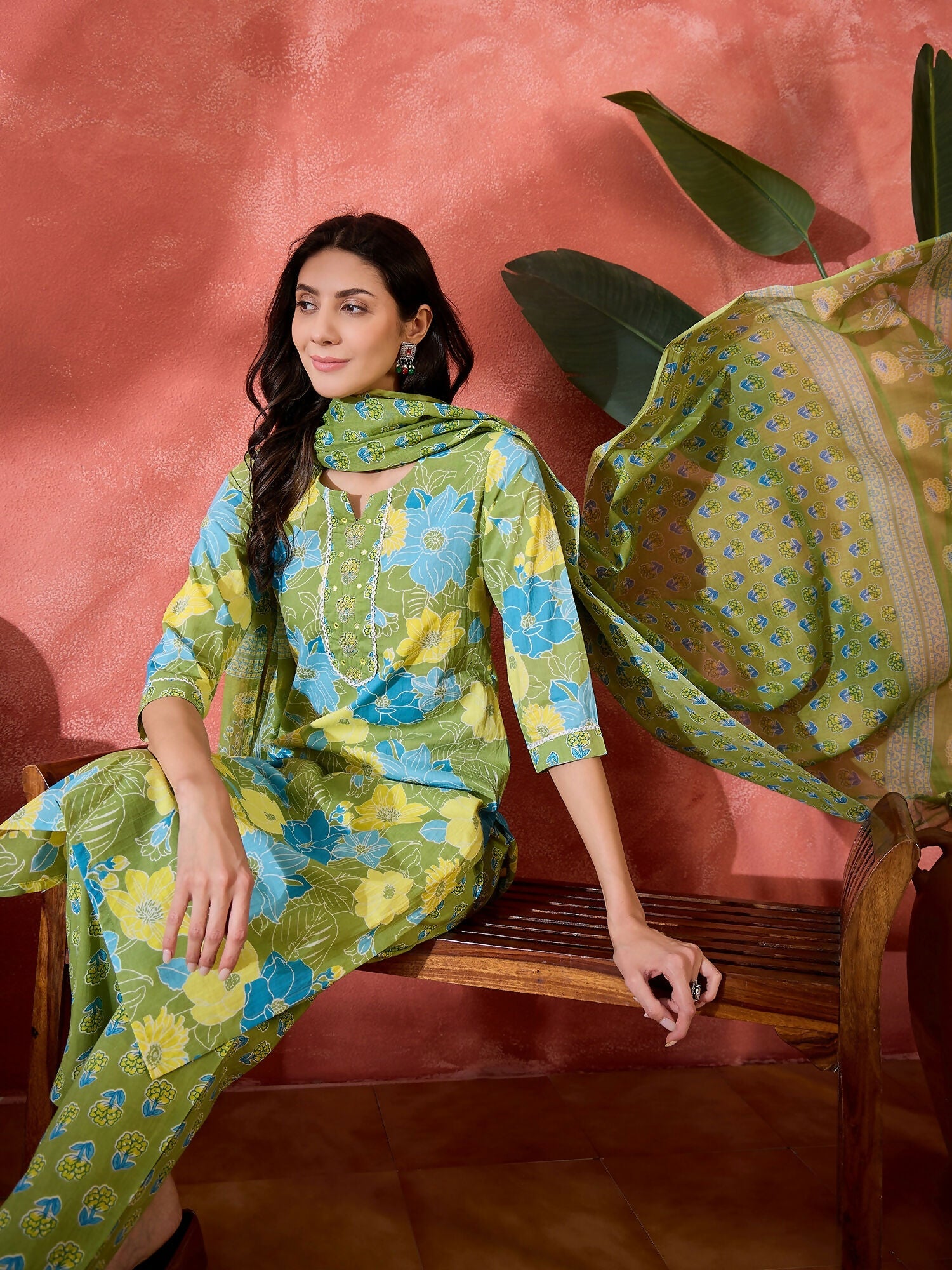 Joban Fashion Printed Green Pure Cotton Kurta Set | Grocsy