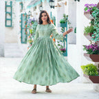 Partywear Designer Digital Printed Moss Green Pure Maslin Gown - Anbazaar | Grocsy