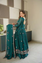 Teeya Creation Rama Color Heavy Crush Silk Wedding Wear Embroidery Work Long Gown | Grocsy