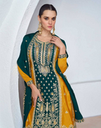 Lorenvalley Fashion Yellow and Rama Chinon Embroidery With Sequince Work Salwar Kameez Stitched | Grocsy