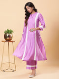 BohoJazz Lucknowi Handwork with Sequin Chanderi Kurta Pant - Purple | Grocsy
