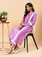 BohoJazz Lucknowi Handwork with Sequin Chanderi Kurta Pant - Purple | Grocsy