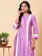 BohoJazz Lucknowi Handwork with Sequin Chanderi Kurta Pant - Purple | Grocsy