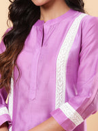 BohoJazz Lucknowi Handwork with Sequin Chanderi Kurta Pant - Purple | Grocsy