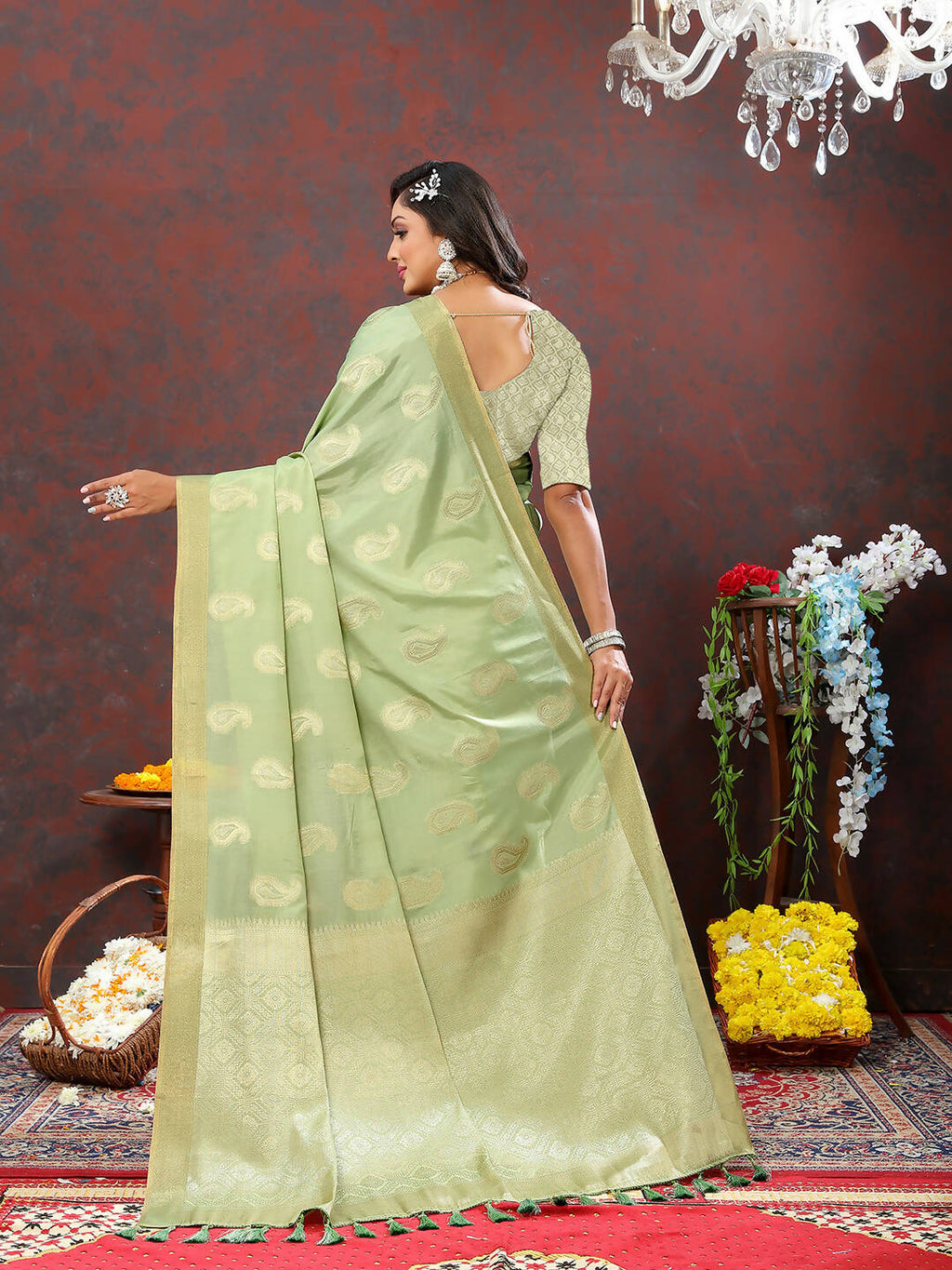 Lorenvalley Fashion Seagreen Cotton Woven Design with Zari Weaving Design Saree | Grocsy