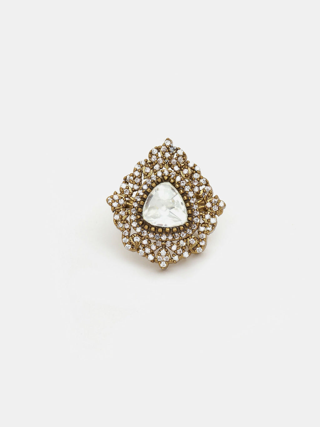 Ruby Raang Festive Gold Polished White Kundan Ring | Grocsy