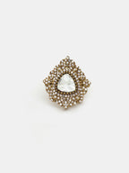 Ruby Raang Festive Gold Polished White Kundan Ring | Grocsy
