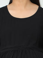 Manet Maternity Frill Slevee Solid Dress With Concealed Zipper Nursing Access - Black | Grocsy