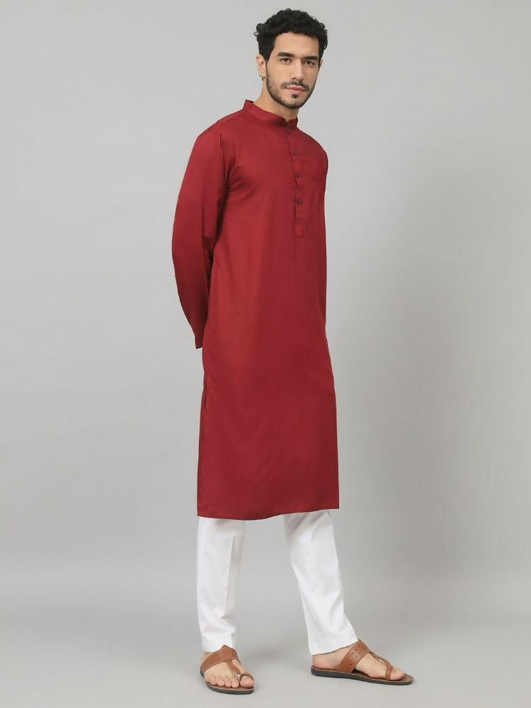 Giza Cotton Maroon Plain Kurta by Hilo Design | Grocsy