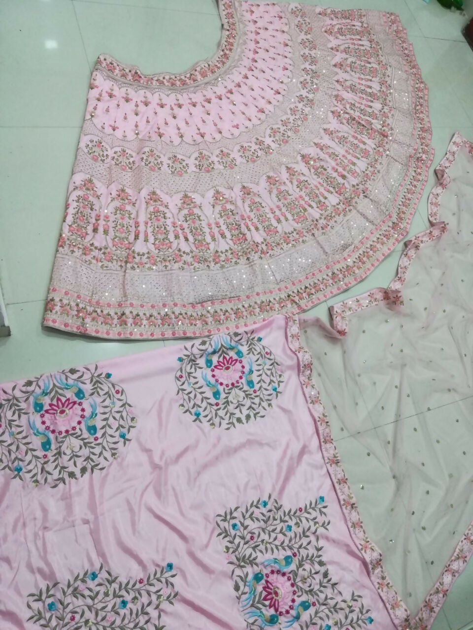 Jyoti Fashion Exclusive Baby Pink Silk 3MM Sequins with Jari & Thread Embroidery Lehenga Choli with Dupatta | Grocsy