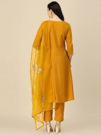 Mustard Embroidered Chinon Straight Kurta With Trouser & Dupatta - Salimar | Grocsy