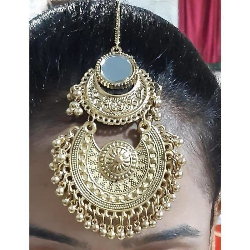 MS Fashion India Gold-Polished Double Half Moon Mirror Maang Tikka | Grocsy