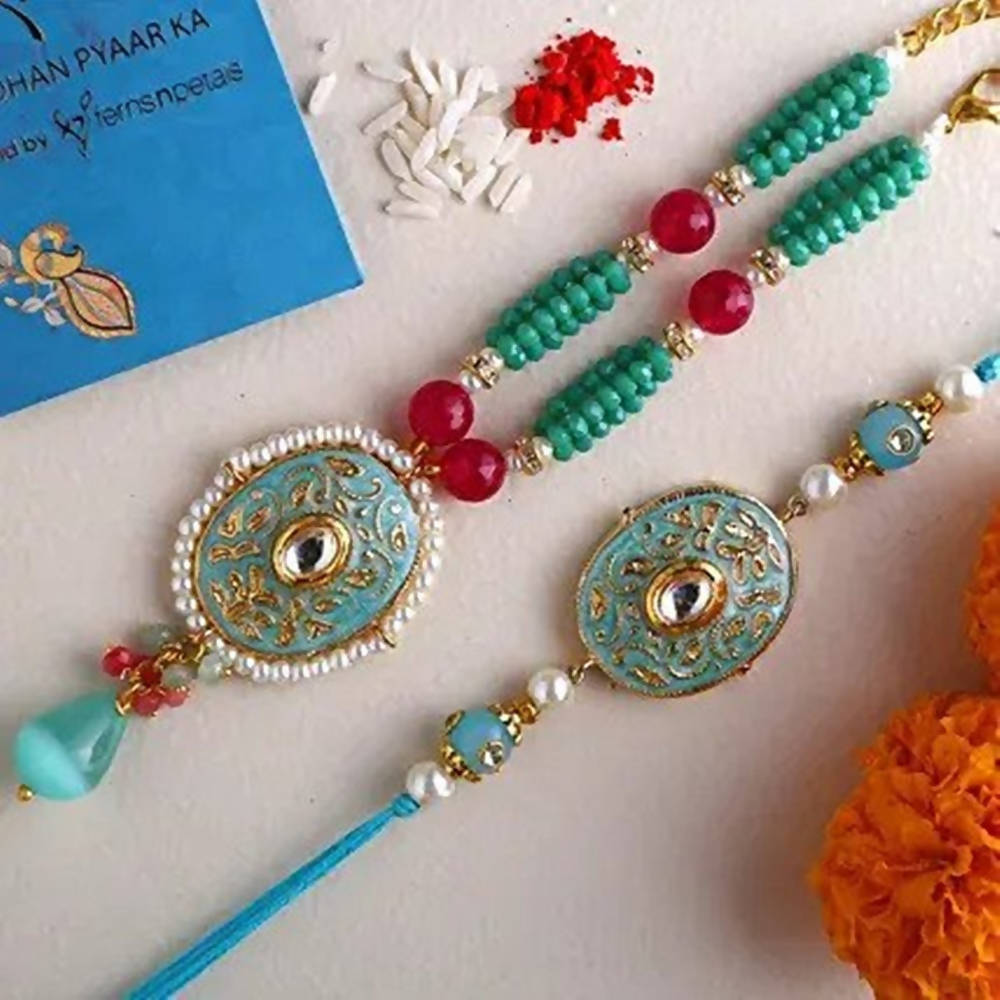 Meenakari Rakhi Set & Dairy Milk Silk | Grocsy