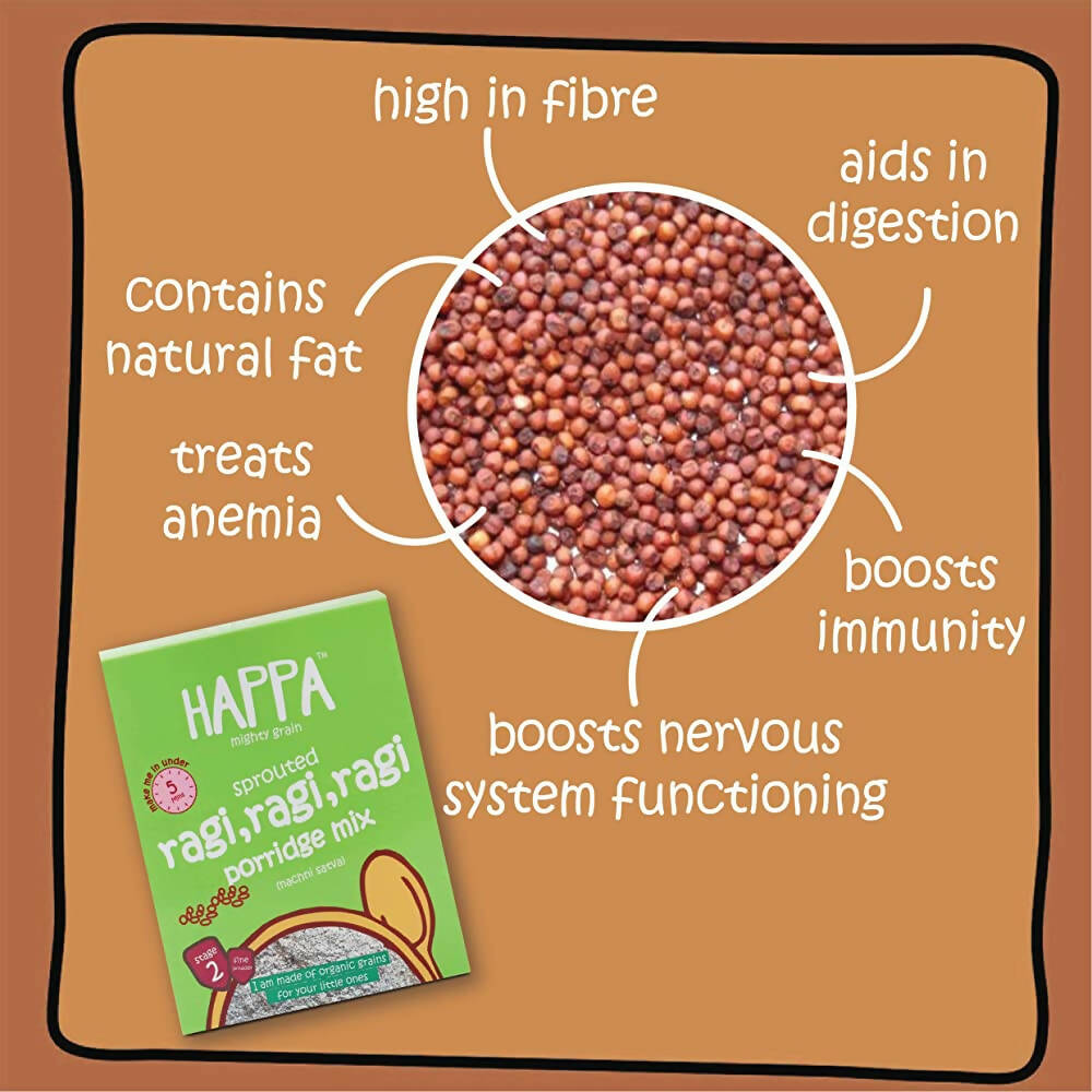 Happa Organic Baby Food Sprouted Ragi Porridge Mix-Stage 2 | Grocsy