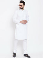 Even Apparels White Pure Cotton Men's Kurta With Band Collar | Grocsy