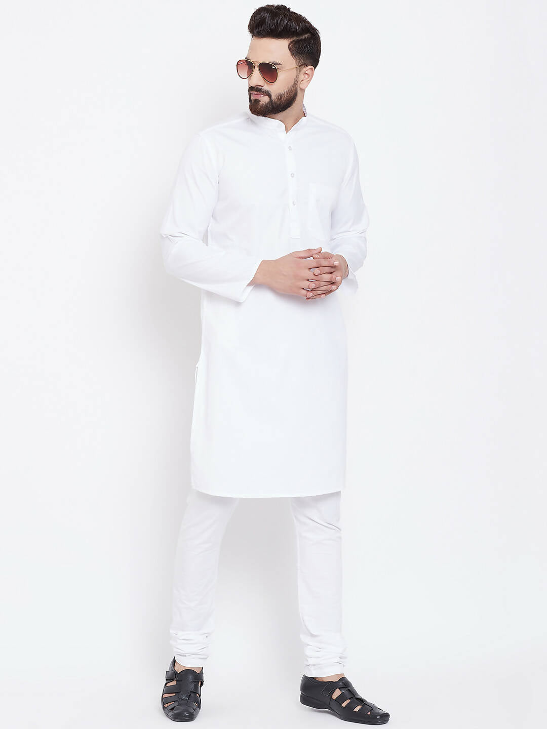 Even Apparels White Pure Cotton Men's Kurta With Band Collar | Grocsy