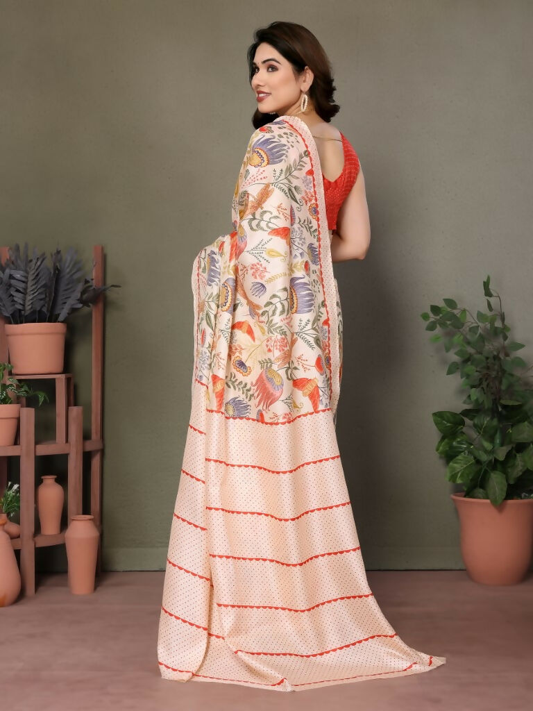 Designer Partywear Off White Khadi Fancy Saree - Kanak | Grocsy
