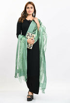 Mominos Fashion Moeza Women's Orgenza Mirror Stripe Thread Work Pista Green Dupatta | Grocsy