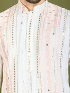 Vastranavya White Exclusive Festival Wear Pure Viscose Rayon Sequence & Foil Mirror Heavy Embroidered Work Kurta | Grocsy