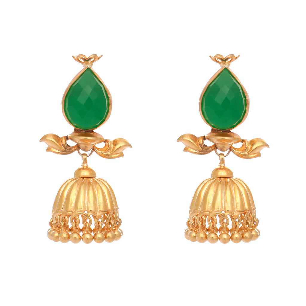 Nuyug 22K Gold Plated Emerald Stone Studded Ethnic Jhumkas | Grocsy